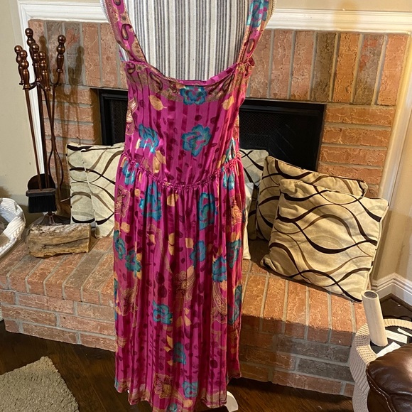 Anne Crimmins | Umi Collection - 100% Silk Vintage 70s 80s Dress | Size: 12 - Picture 4 of 9